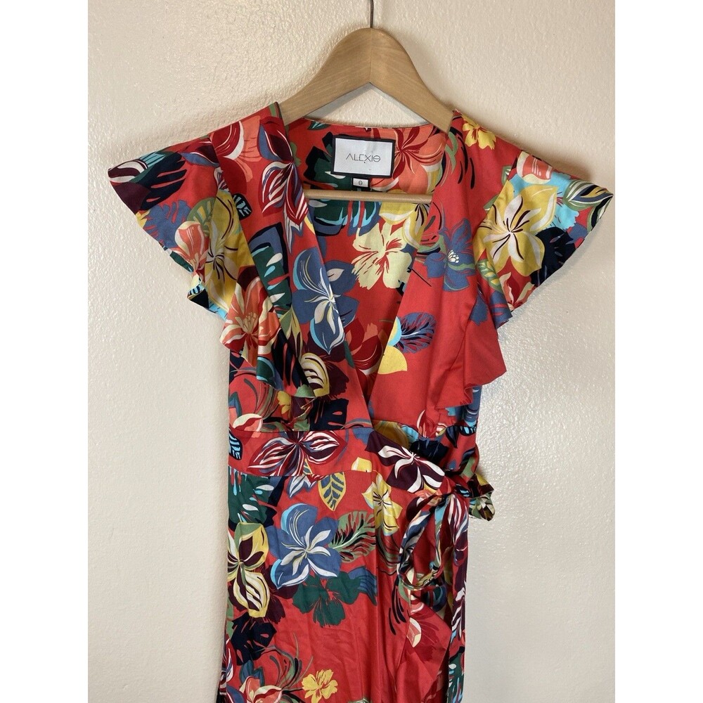 Alexis S Janna Dress Maxi Floral Calipso Red Resort Garden Party Wrap A-Line - Picture 5 of 5